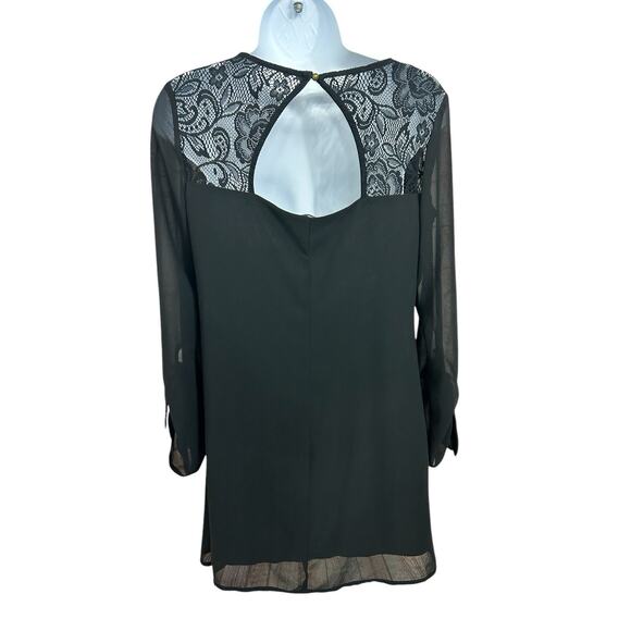 Speechless Black Lace Back Roll Tab Shift Dress Sz XS Lined Scoop Neck - Picture 7 of 7